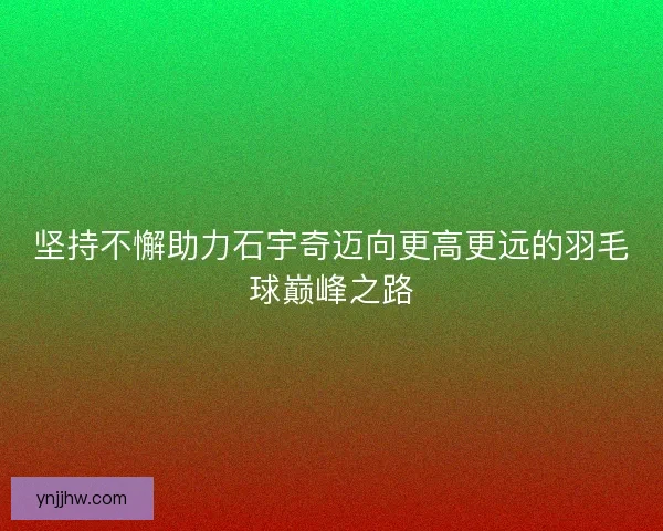 坚持不懈助力石宇奇迈向更高更远的羽毛球巅峰之路